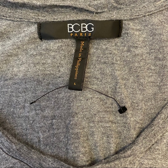 BCBG Paris Gray V Neck Sheer Sleeve Blouse Top - Picture 6 of 7